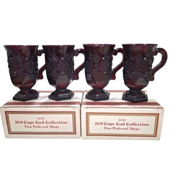 Avon Other - VTG Avon 1876 Cape Cod Collection Ruby Red Footed Pedestal Mugs Set Of 4 NOB